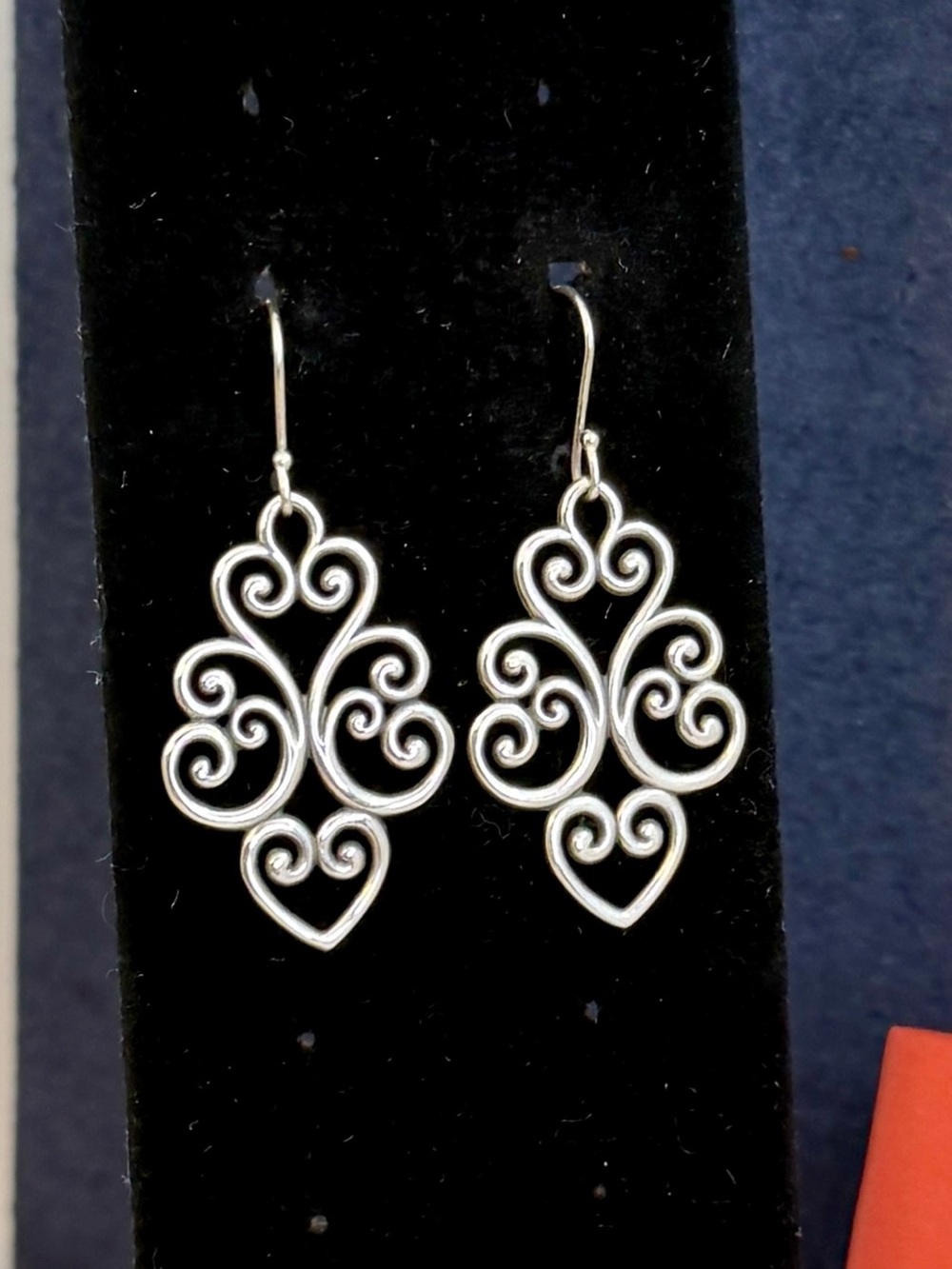 JAMES AVERY Sterling Silver Jubilant Heart Scroll Dangle Hook Earrings; RETIRED